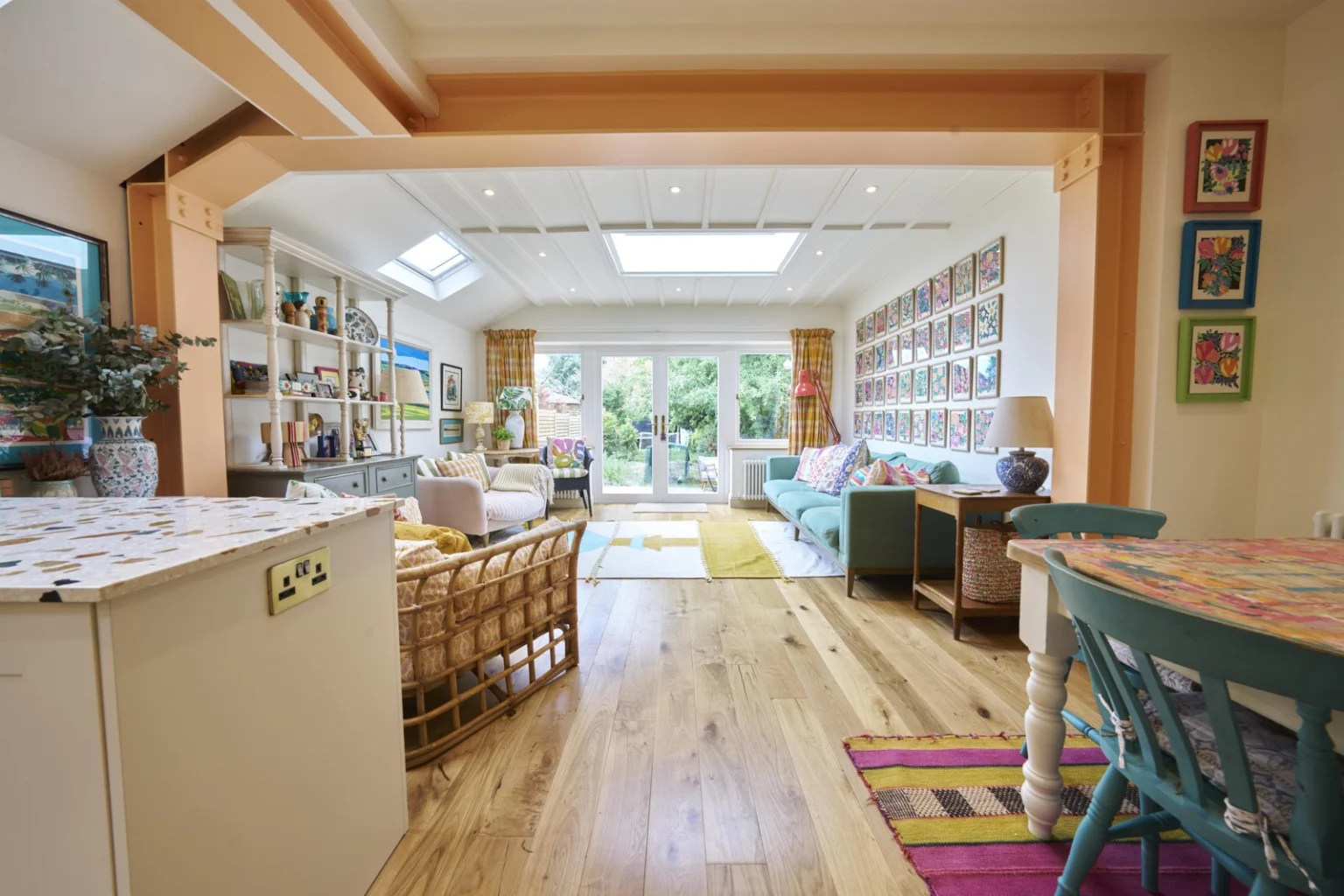 Colourful living room with skylights and garden view — Streatham SW16